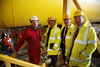 Graham Monaghan, Project Engineer for BiFab's Britannia Monocolumn project shows, from left, Patrick Harvie MSP, Mike MacKenzie MSP and Murdo Fraser MSP around their fabrication plant in Methil, Fife